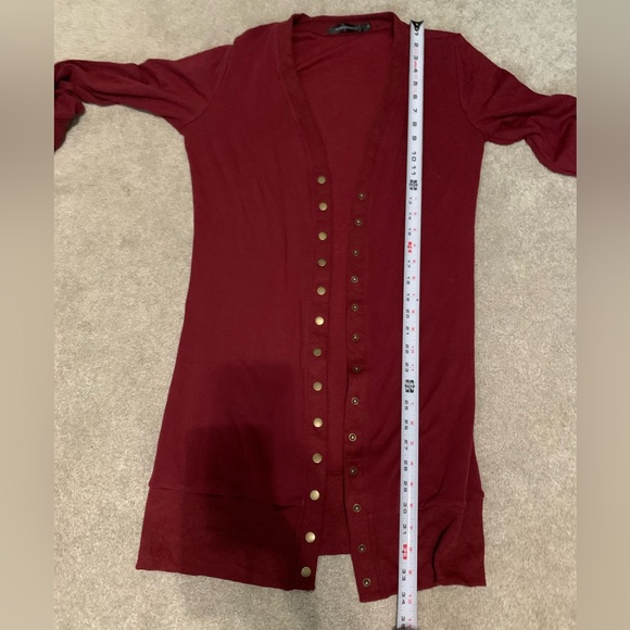 MEROKEETY Wine Red long cardigan - Picture 4 of 5